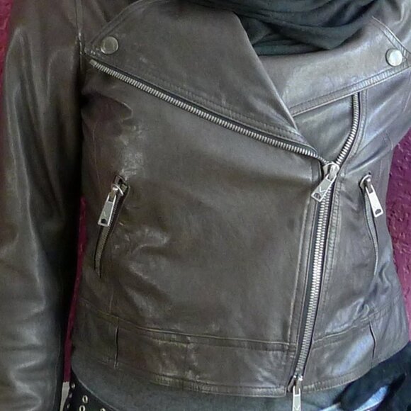 Vince grey Leather biker Jacket Sz M - Picture 7 of 11